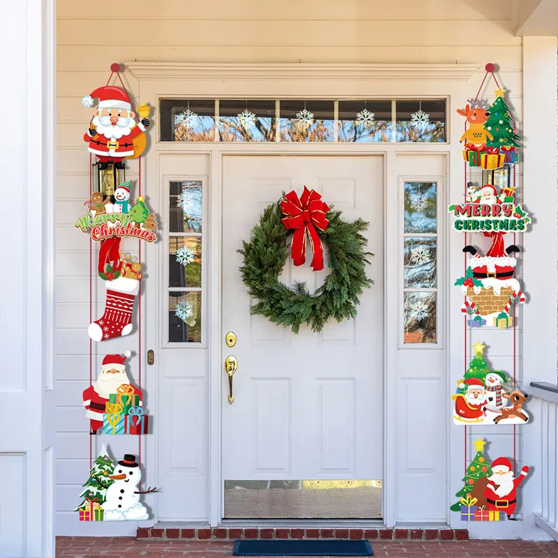 

1pair Merry Christmas Door Hanging Banner 2023 Christmas Party Home Decoration 2024 Noel Santa Claus Snowman Couplet Navidad