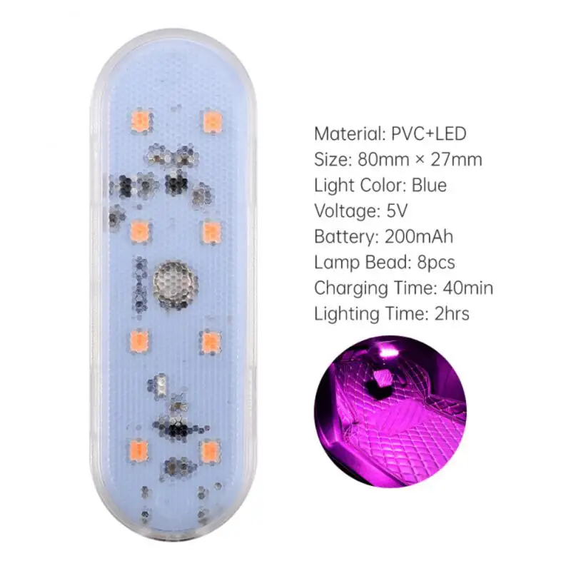 

Car Styling Night Light 8led Reading Lamp Usb Roof Decorative Lamp Car Accessories Mini Ambient Light Finger Touch Sensor Magnet