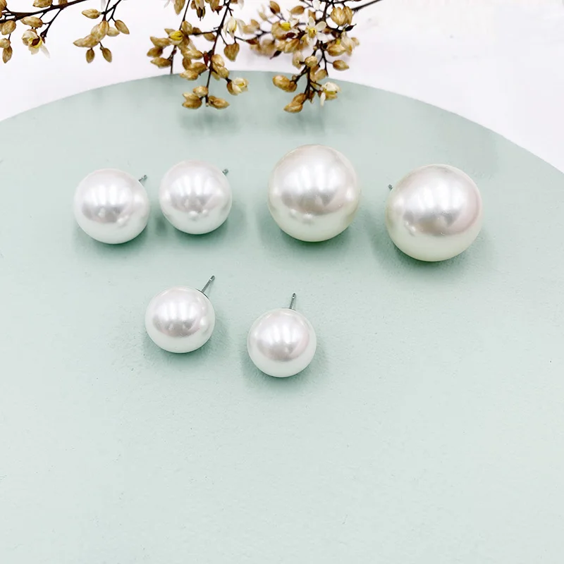 

1.5cm 2cm 2.5cm Big Round Imitation Pearl Earrings Korean Elegant White Pearl Statement Stud Earrings for Women Wedding Jewelry