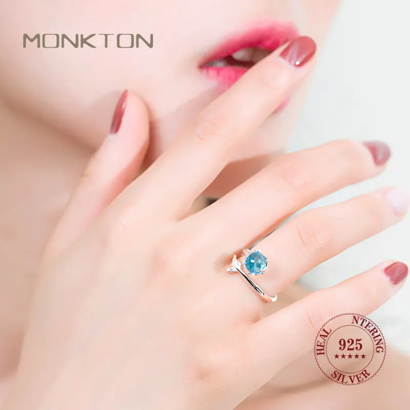 

Креативное женское кольцо Monkton в виде водной русалки, яркое ювелирное изделие в виде рыбьего хвоста, озера, Голубые Кольца на палец, Дамский подарок