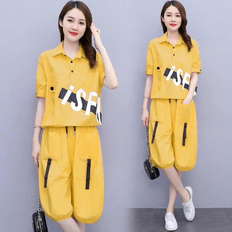 Женский летний Повседневный Спортивный костюм M-4XL свободный женский топ и шорты