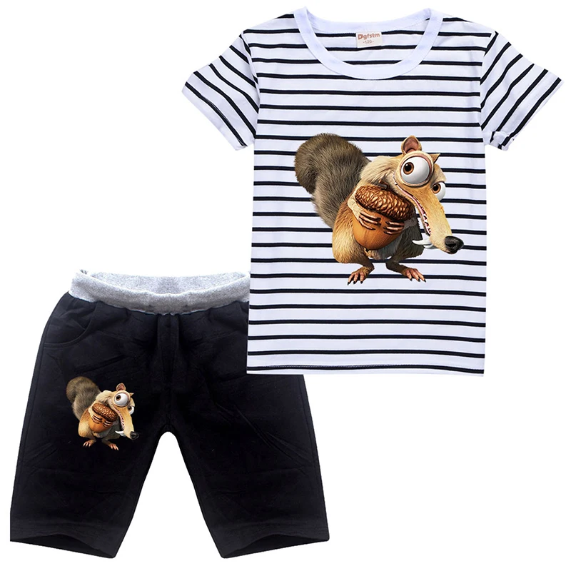 

2022 Cool Boy Clothing for Summer Ice Squirrel T-shirt +shorts Suit Kids Baby Clothing Kids Clothes Outfits Girls Cotton Tshirt