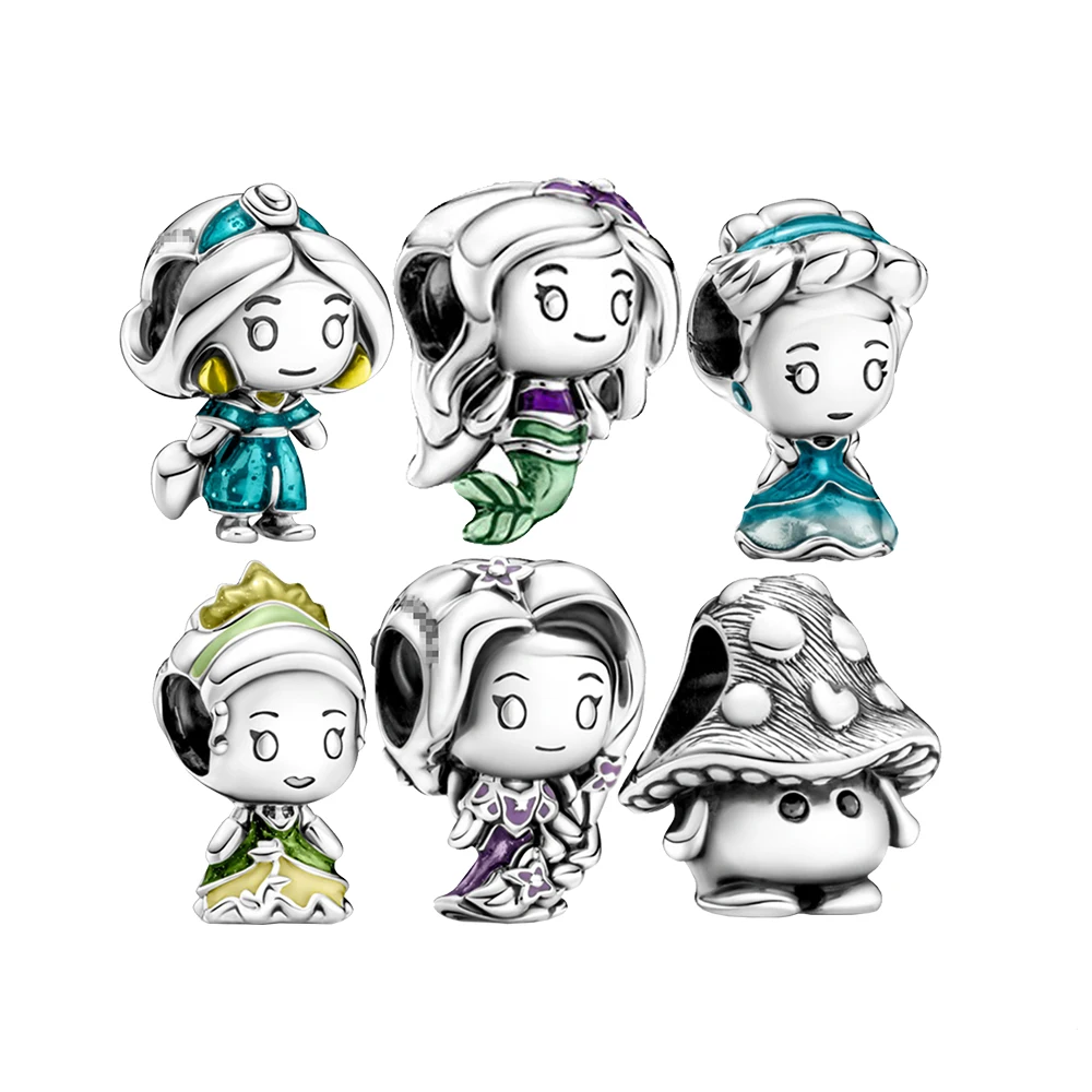 Pandora-Bracelet en argent 925 pour femme, la petite sirène Ariel,Aladdin Jasmine, Cendrillon, breloque raiponce LED plus riche, cadeau bricolage