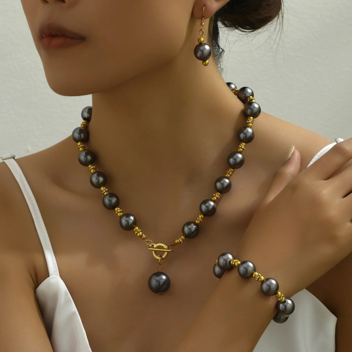 Винтажный Комплект Ювелирных Изделий С Жемчугом Для Женщин 3 Шт. Ожерелье Серьги