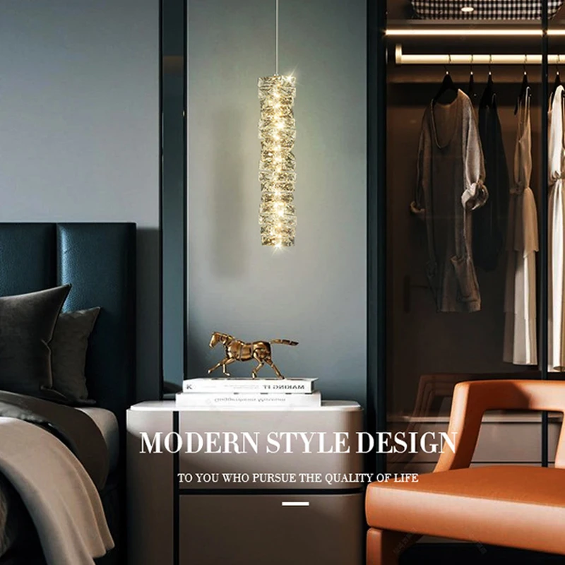 

Bedside Chandelier Bedroom Entryway Crystal Light Luxury Modern Minimalist Design Single Head Restaurant Bar Pendant Line Light