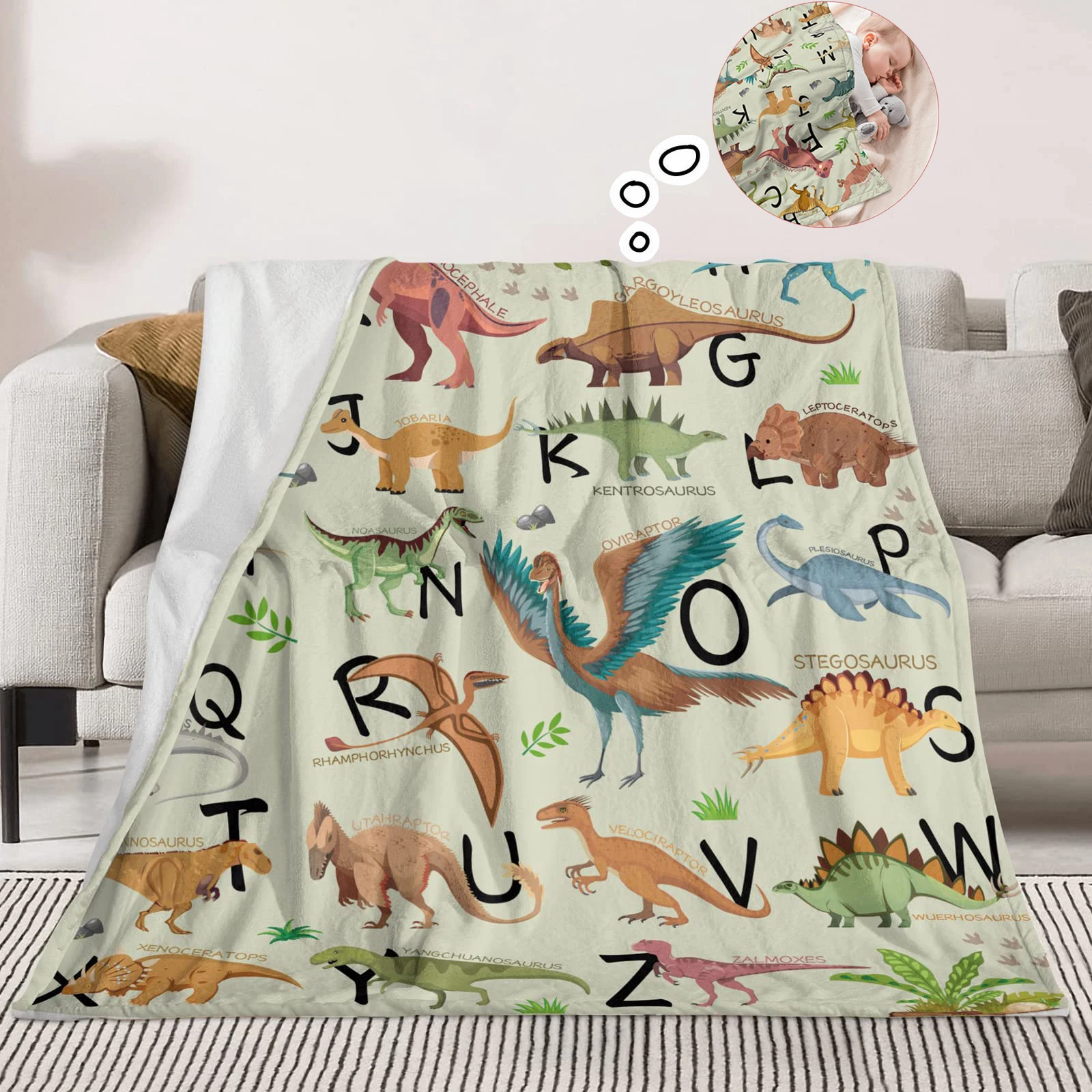 

Флисовое одеяло с динозавром и алфавитом, детское постельное белье, милый мультяшный рисунок, накидка на кроватку, плюшевое покрывало, супермягкое теплое
