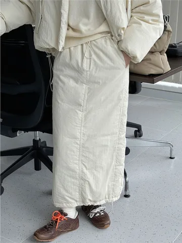 2024 женские зимние юбки, эластичные юбки с высокой талией 90, белый утиный пух, женские облегающие длинные юбки трапециевидной формы, уличная одежда Faldas Femme