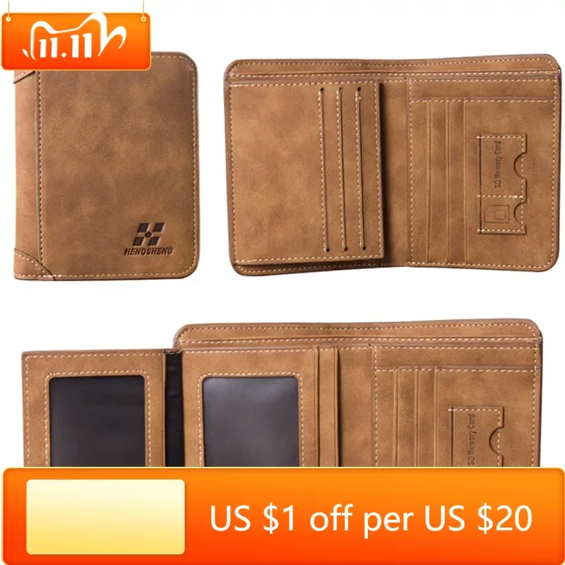 

Men's Wallet Leather Billfold Slim Hipster Cowhide Credit Card/ID Holders Inserts Coin Purses Luxury Business Foldable Wallet