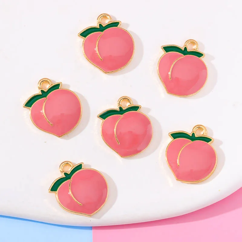 

10Pcs 14*17Mm Pink Enamel Alloy Peach Jewelry Accessories Fruit Diy Women'S Necklace Bracelet Mobile Phone Chain Earrings Pendan