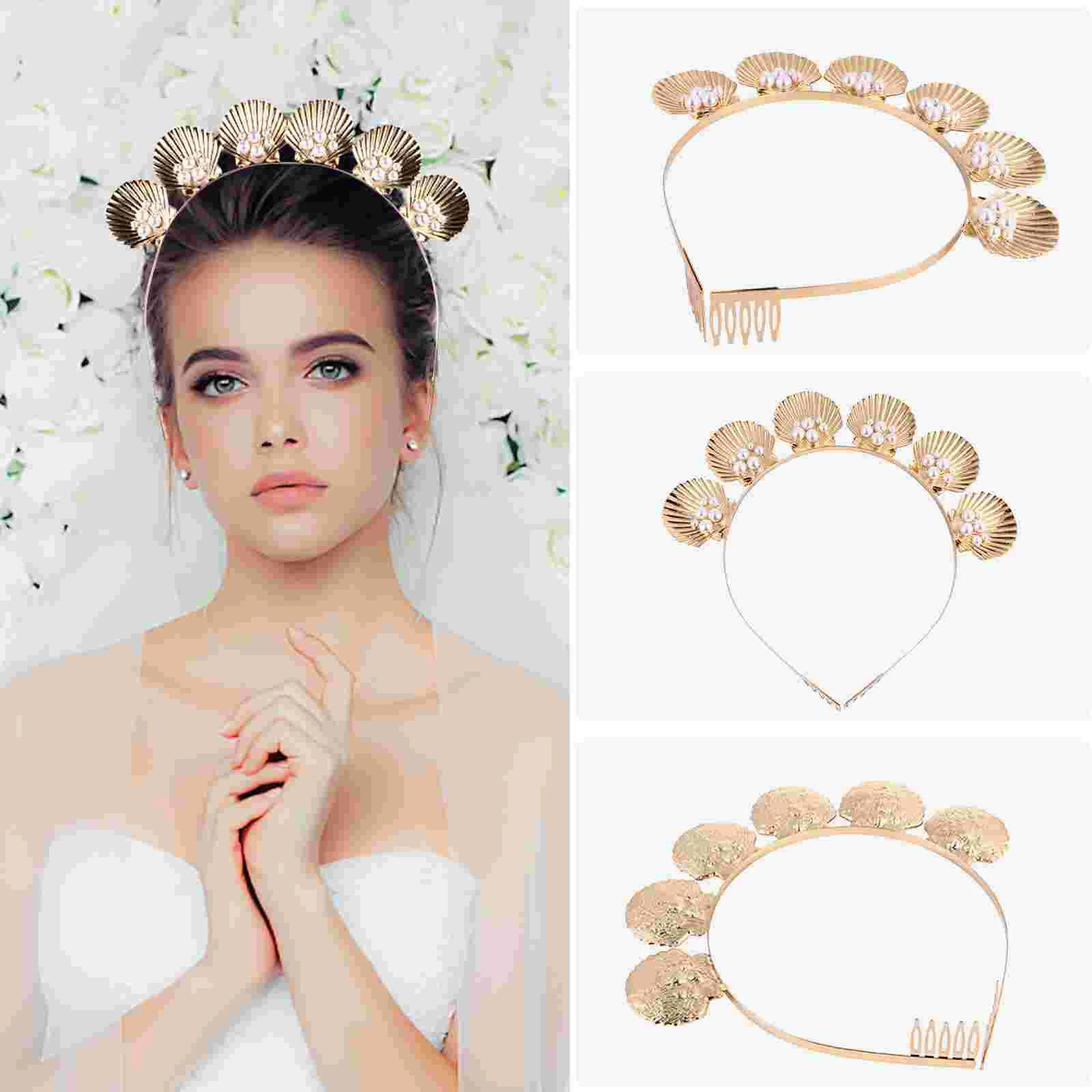 

European American Alloy Shell Headband Seaside Hair Accessories Bridal Pearl Tiara Metal Hoop