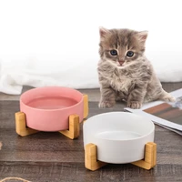 pet bowl ceramic cat and dog bowl dishes with wooden stand without sprinkling pet food feeder cat small animal bowl