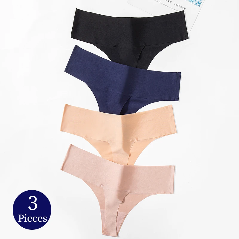 

WarmSteps 3PCS/Set Women's Panties Seamless Thongs Silk Satin Female Underwear Sexy Lingerie Sports Cozy G-Strings Fashion Panty