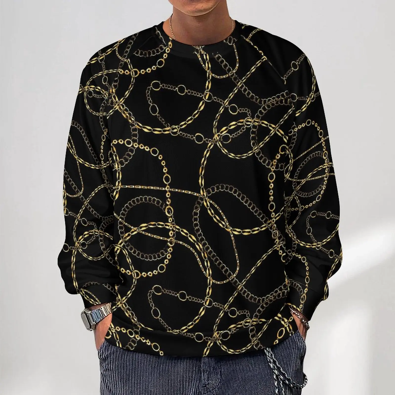 

Chain Gold Casual Sweatshirts Vintage Print Harajuku O Neck Hoodies Autumn Long Sleeve Korean Fashion Oversized Hoodie Present