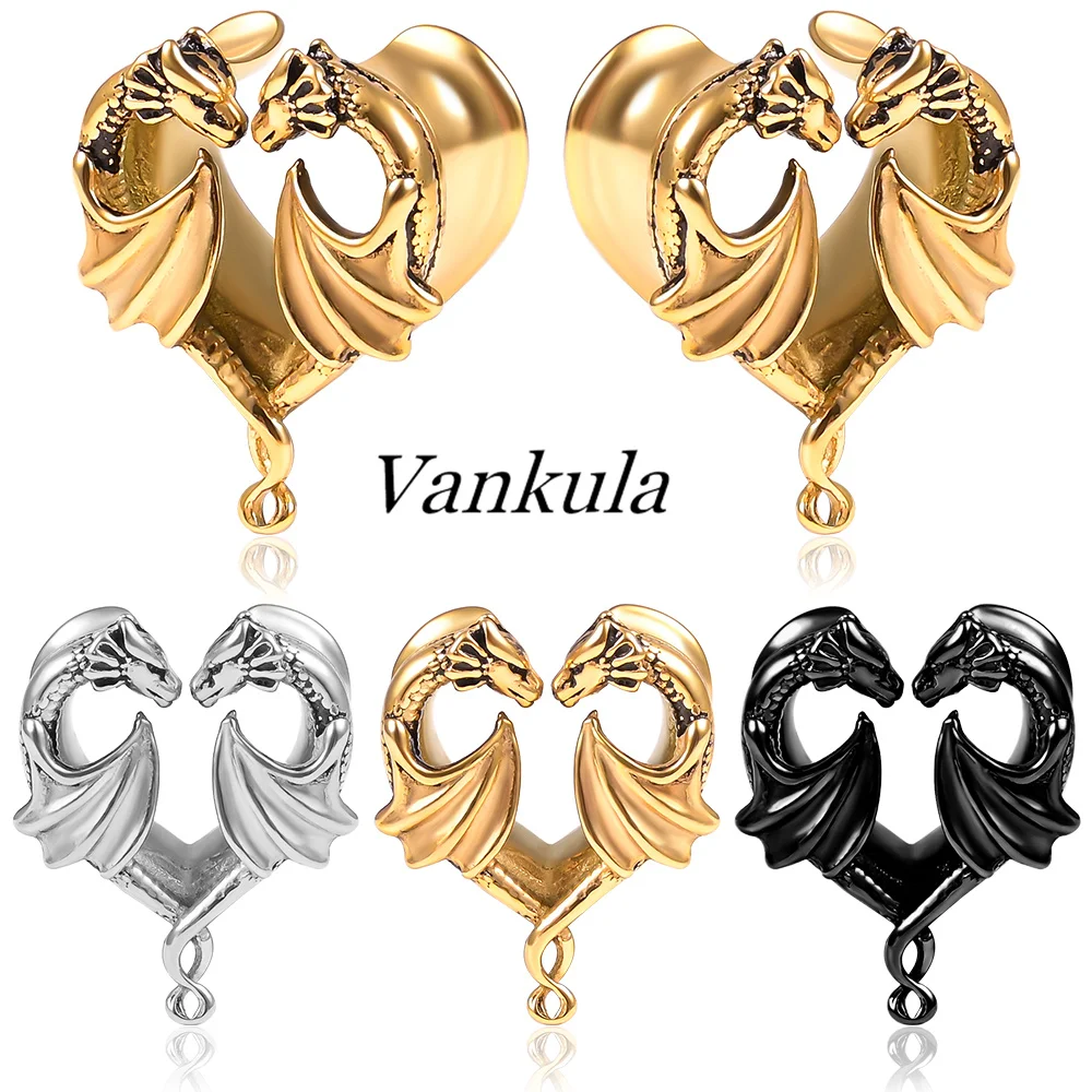 

Vankula 2PCS Stainless Steel Vintage Dragon Saddle Plugs Ear Gauges Tunnels Piercing Stretchers Saddle Hangers for Weight