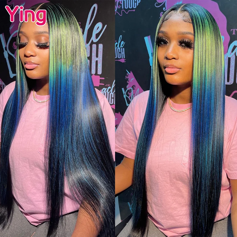 Ying Hair Bone Straight Highlight Green Bleu 12 A 13x4 Lace Front Wig 13x6 Lace Front Wig PrePlucked 5x5 Transparent Lace Wig