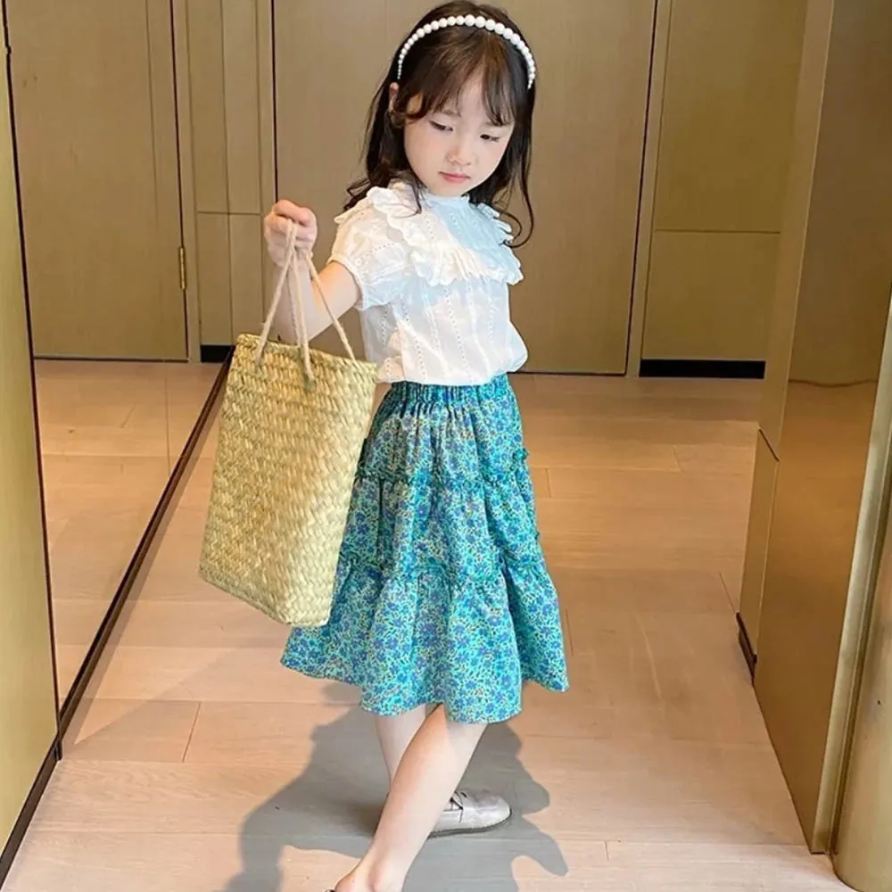 

2022 Summer Teenager Princess Skirt Children's Clothing Girls' Skirts Clothing New Causal Style Floral Print for 4-13 Years Old