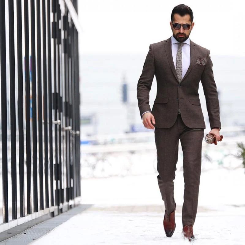 Костюм для зрелых мужчин из двух предметов смокинг жениха дешевый коричневый