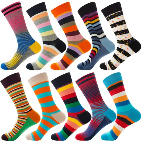 Весенне-осенние счастливые носки с такими же полосатыми мужскими и женскими носками Модные Цветные уличные носки средней длины