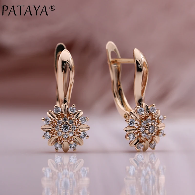 

PATAYA New Trend 585 Rose Gold Color Flower Drop Earrings Natural Zircon Lovely Fashion Jewelry Women Cute Creative Earrings