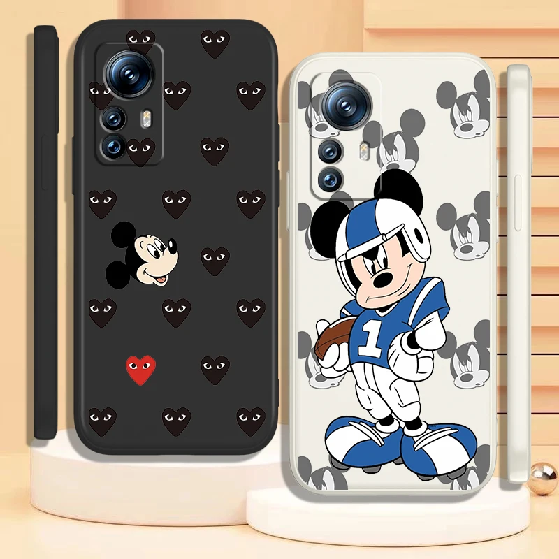 

Disney Mickey Mouse Cartoon Case For Xiaomi Mi 12 11 11i 10 10S 9 6 Ultra Lite Pro SE 5G Silicone Liquid Rope Phone Cover Capa