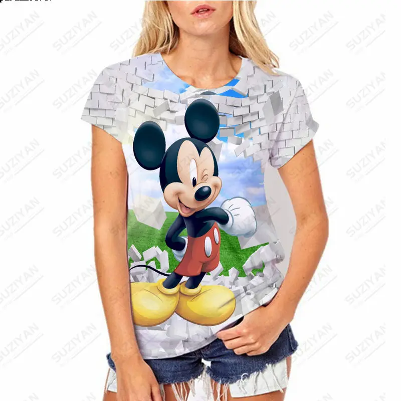 

2023 Summer Couple Short Sleeve Disney Princess Mickey Mouse 3D Digital Print Men's and Women's Leisure Commuting Round Neck Top