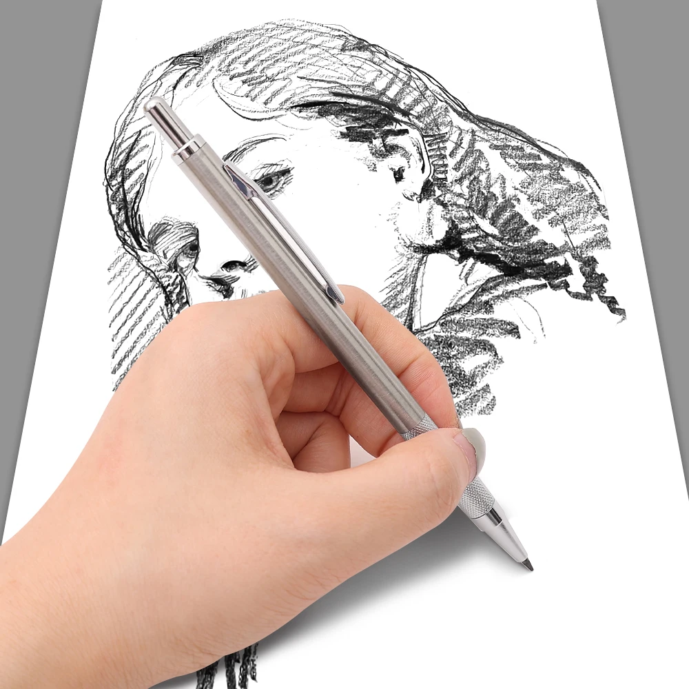 

Metal Mechanical Pencil 0.3/0.5/0.7/0.9/1.3/2.0mm Drawing Automatic Hb Pencil Set With Leads Office School Writing Art Supplies