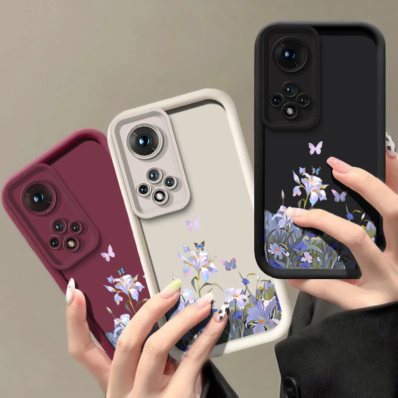 Фото Роскошный матовый мягкий чехол для телефона Huawei Nova Y90 Y70 Plus 10 9 SE 5i 7 Pro 7i, противоударный силиконовый чехол с цветочным принтом и бабочками №2