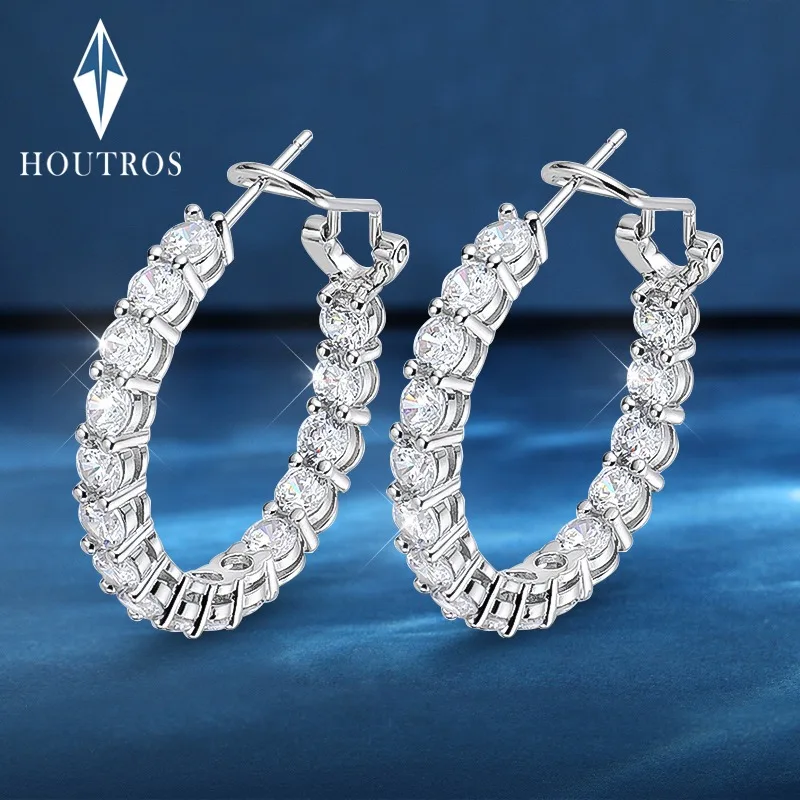 

Серьги-кольца Houtros женские из стерлингового серебра 925 пробы с высокоуглеродистыми бриллиантами для свадебной вечеринки, роскошные украшения в подарок