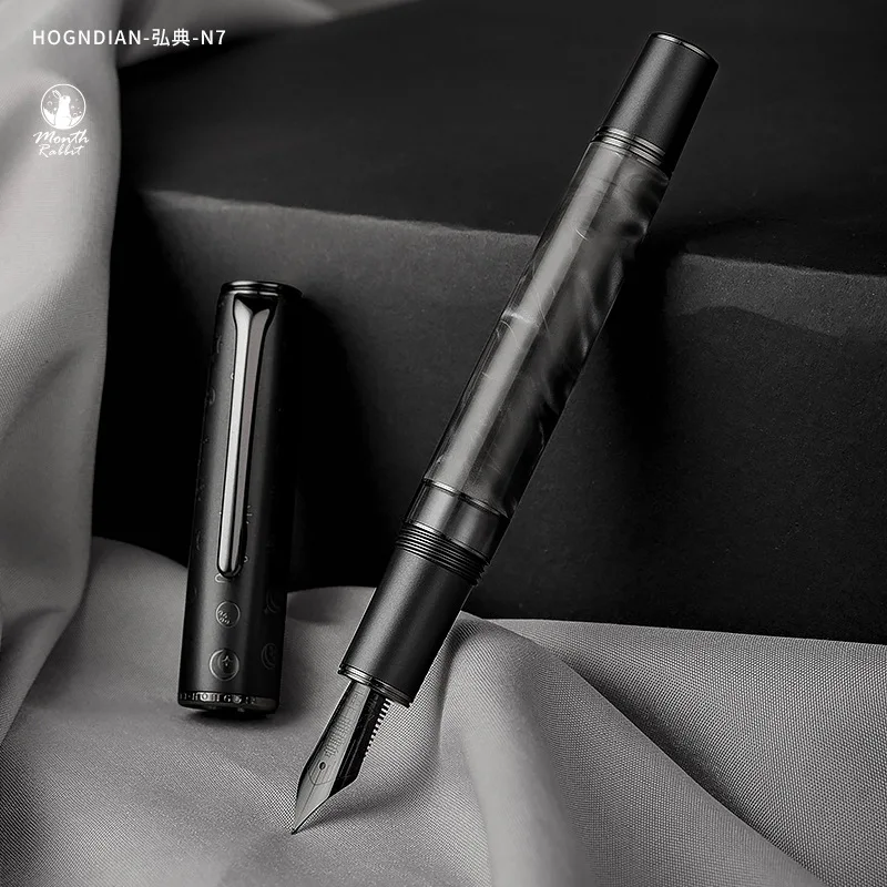 Hongdian Pen Gift Differential Piston Inking Gift Genuine Light Color Acrylic Resin Pen N7 Grey Moon Rabbit