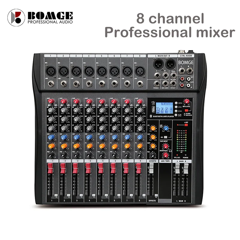 BOMGE 8/12 Channels Audio Mixer Sound Mixing Console with Bluetooth USB,PC Recording Input,48V,RCA Input/Output for perform,show