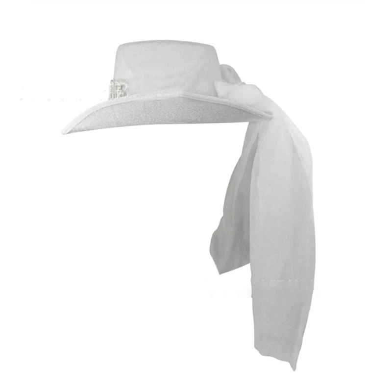 

Bride Cowgirl Hat with Veil Novelty Cowboy Hat Summer Beach Hat Cowgirl Hat with Long Veil Western Fancy Dress Accessory