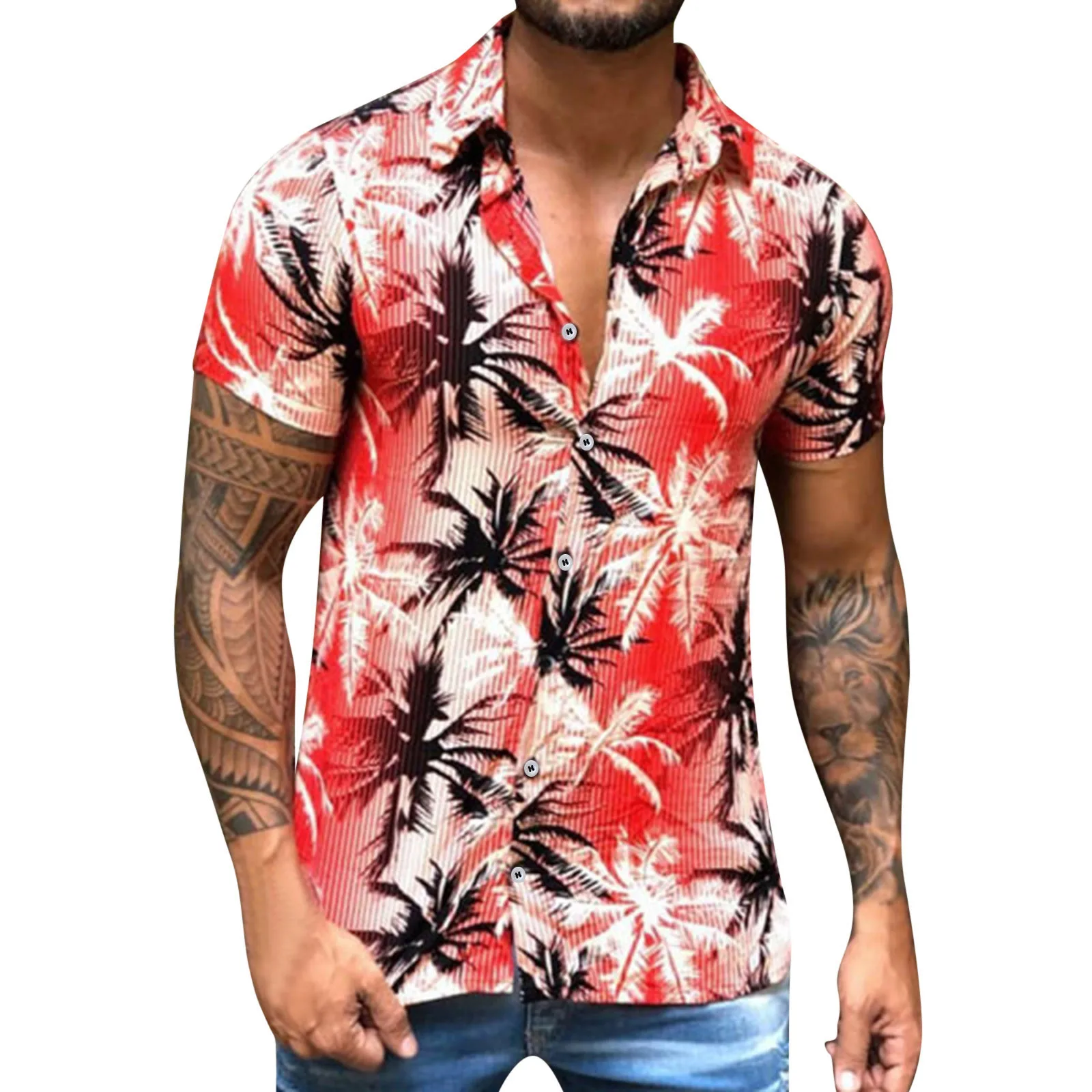 

Men Fashion Spring Summer Tops Shirt Casual Beach Printed Patchwork Shirt Short Sleeve Top Blouse Shirt Sport Outdoor