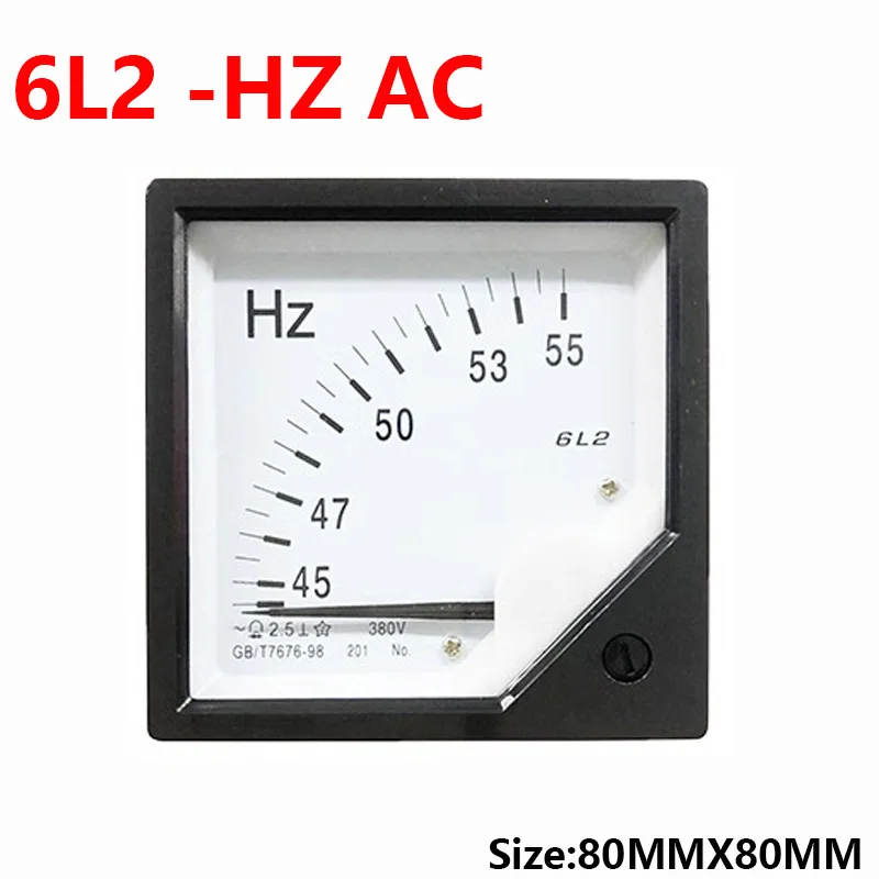 

6L2-Hz AC Frequency Meter 45-55Hz 100V 220V 380V 6L2 Hertz Meter Voltmeter Square Pointer Voltage Meter 80*80mm