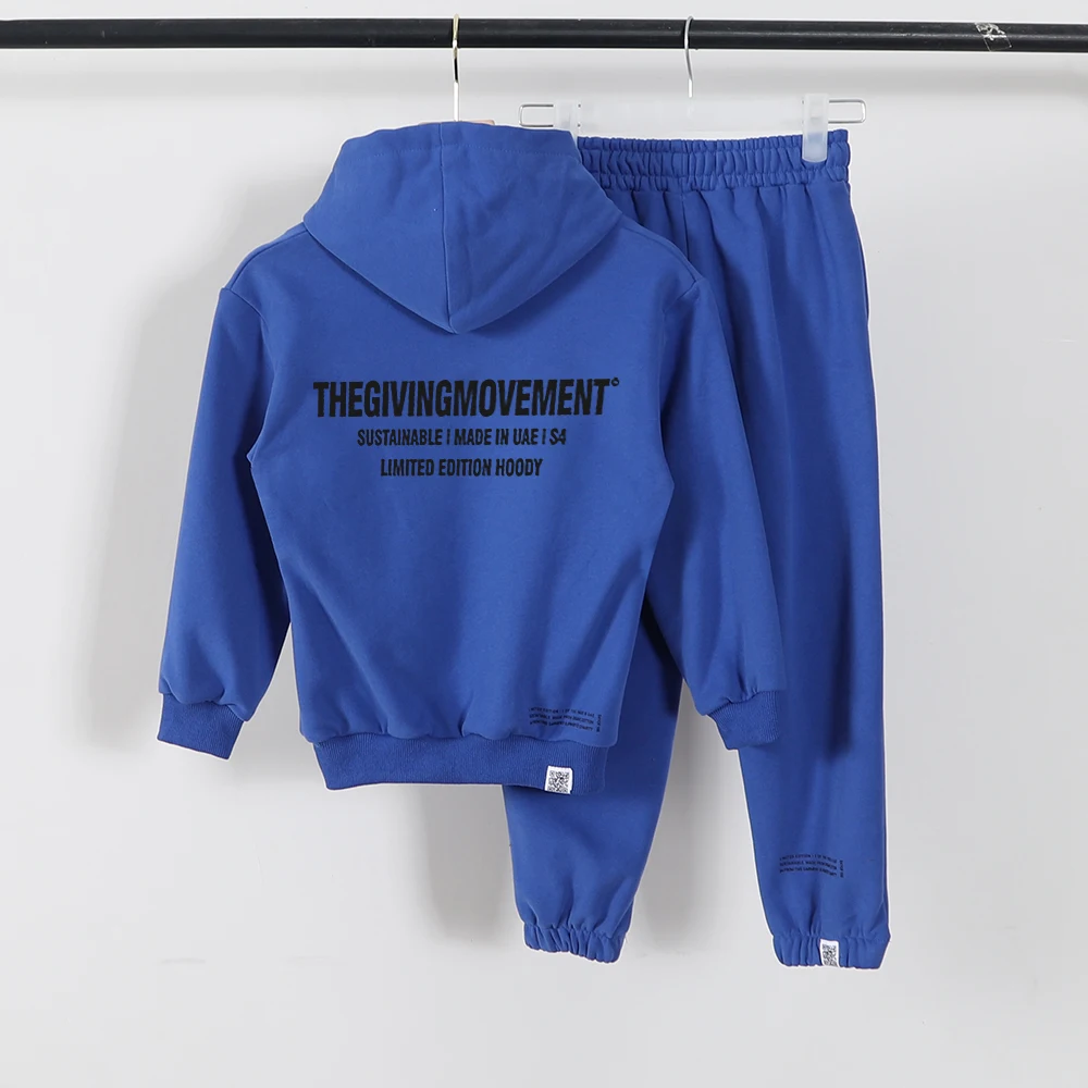 

100% Cotton Kids Tracksuits Hooded Sweatshirts Track Pants Two Piece Set Children Sweatsuits Hoodies Sweatpants Autumn Clothing