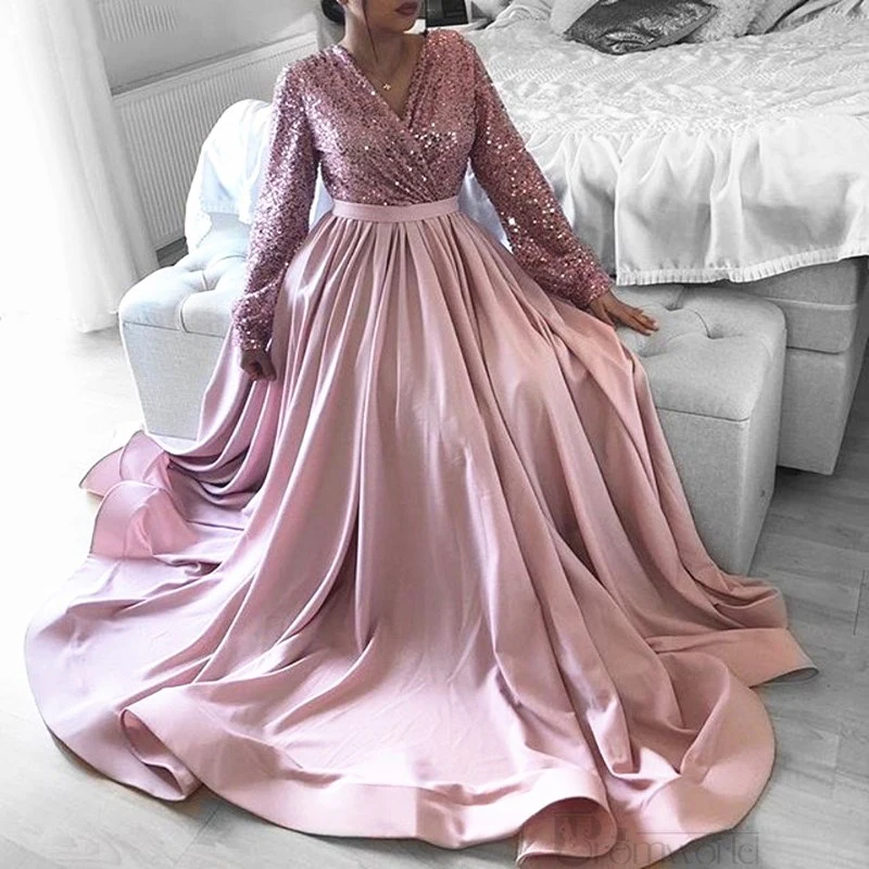 

2022 Elegant Homecoming Dress Long Sleeves Deep V-Neck Beading Occasion Evening Party Dress Simple Satin Robe De Soirée