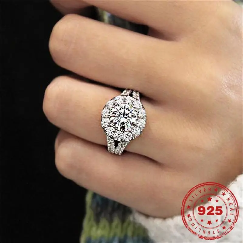 HOYON Real S925 Sterling Silver color Moissanite Ring for Women Anillos Bizuteria Engagement Gemstone Jewelry Diamond color Ring
