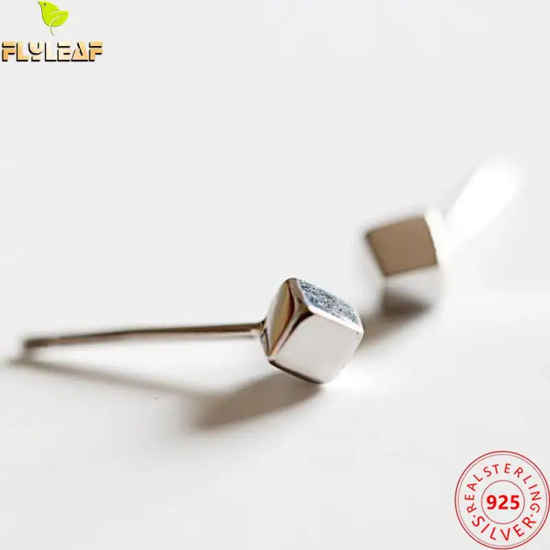 

Real 925 Sterling Silver Jewelry Geometric Cube Stud Earrings For Women Platinum Plating Girl Popular Accessories 2022 New