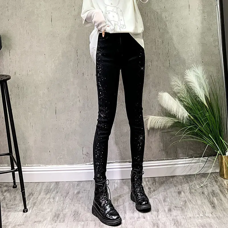 

Women's Thick High Waist Jeans Fashion Stretch Skinny Pencil Pants Female Denim Pants for Autumn and Winter Trousers Y02