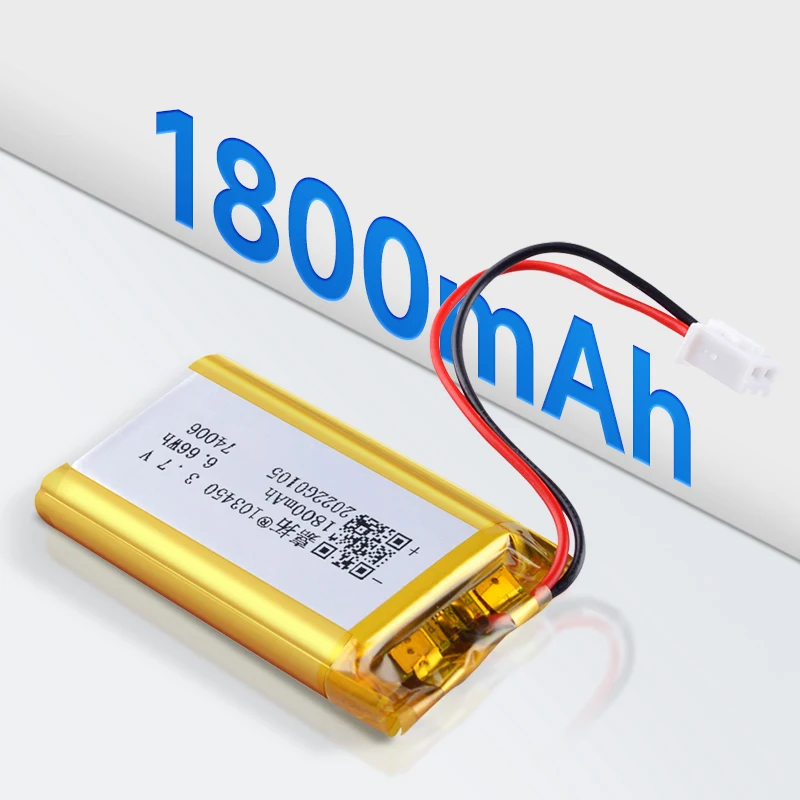 

1800mAh 103450 Battery Polymer Lithium Rechargeable Battery Jst PH 2.0mm 2pin Plug for Camera GPS Navigator Bluetooth Headset