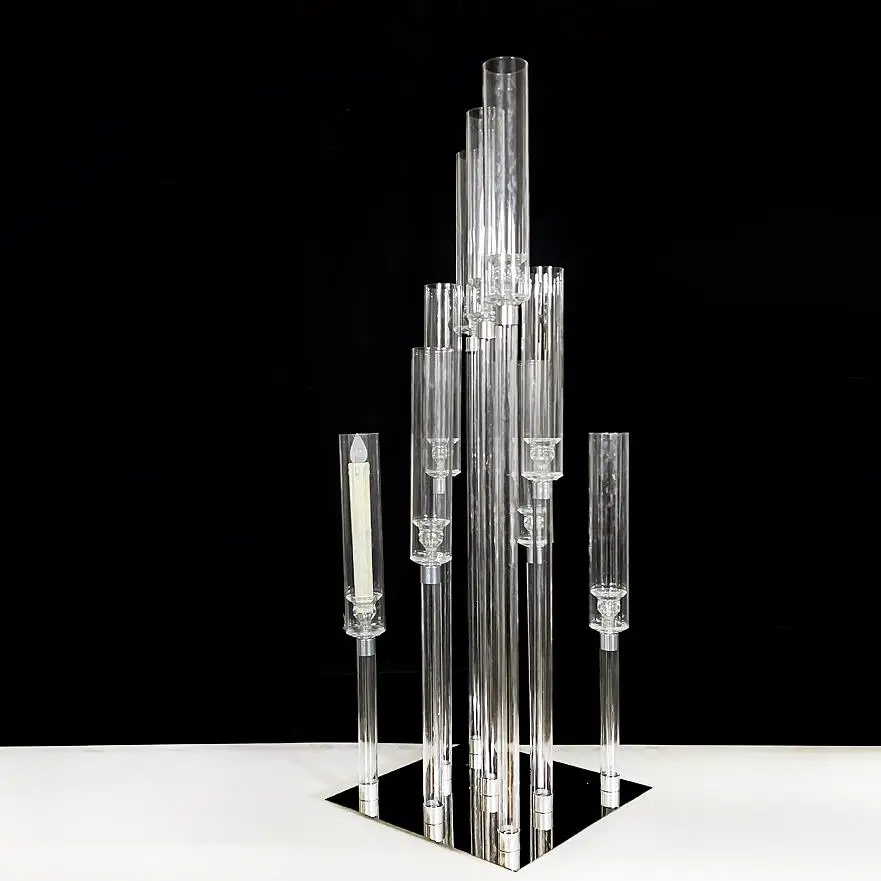 

10Pcs Acrylic Candelabra 9 Heads Candle Holders Wedding Candlesticks Flower Stand Holder Candelabrum for Center Table Decor