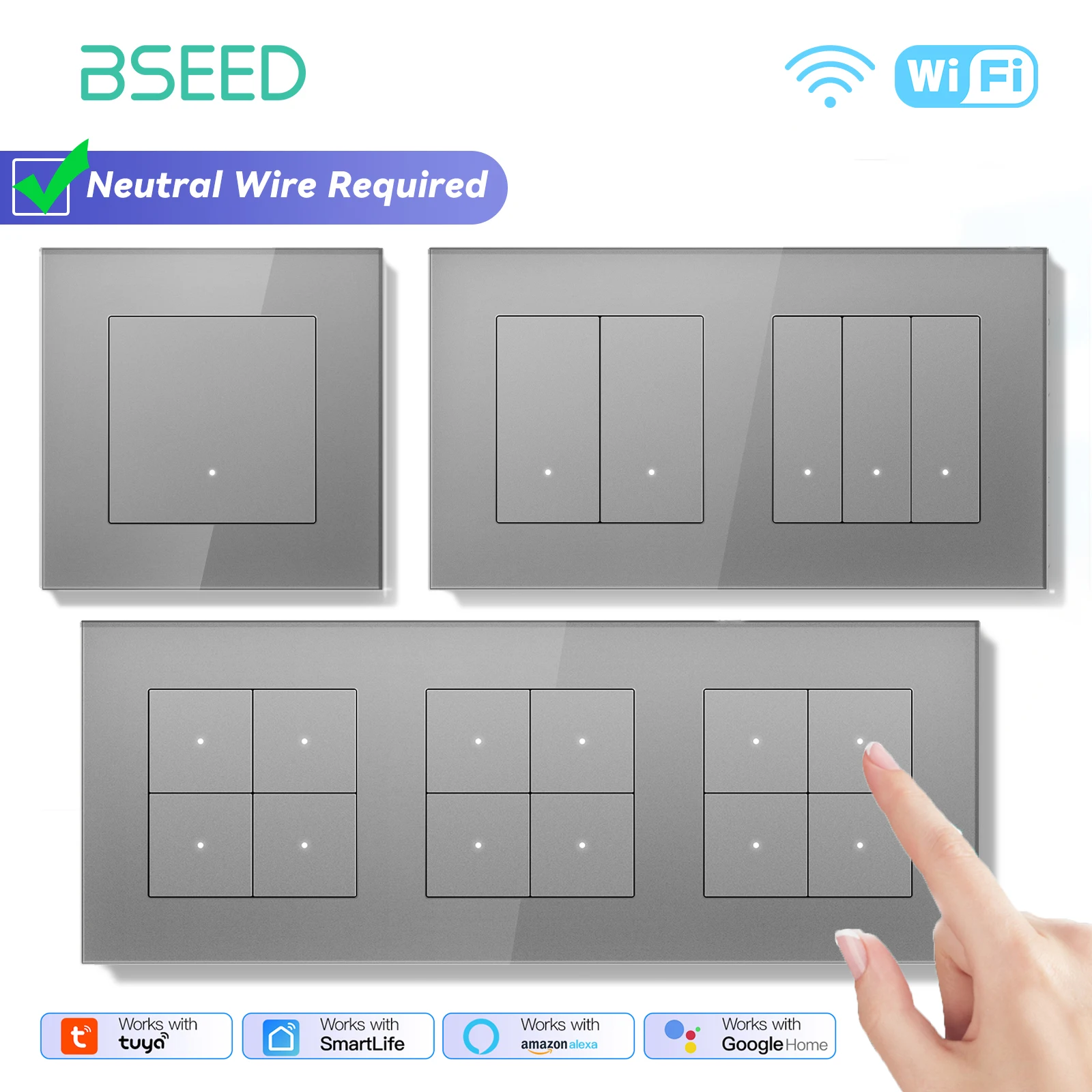 BSEED Tuya Smart WIFI Switch 1/2/3/4Gang 2-позиционный кнопочный выключатель света Life Control