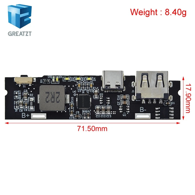 Фото GREATZT QC3.0 QC2.0 Dual USB 18 Вт Type-C USB SW6106PD Мобильный аккумулятор с быстрой зарядкой 18650 Модуль зарядки с индикатором №2