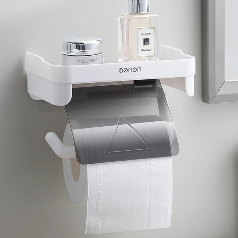 

Wall Mount Toilet Paper Holder Top Sundries Storage Plastic Waterproof Roll Paper Storage Rack Bathroom Tissue Organizer Shelves