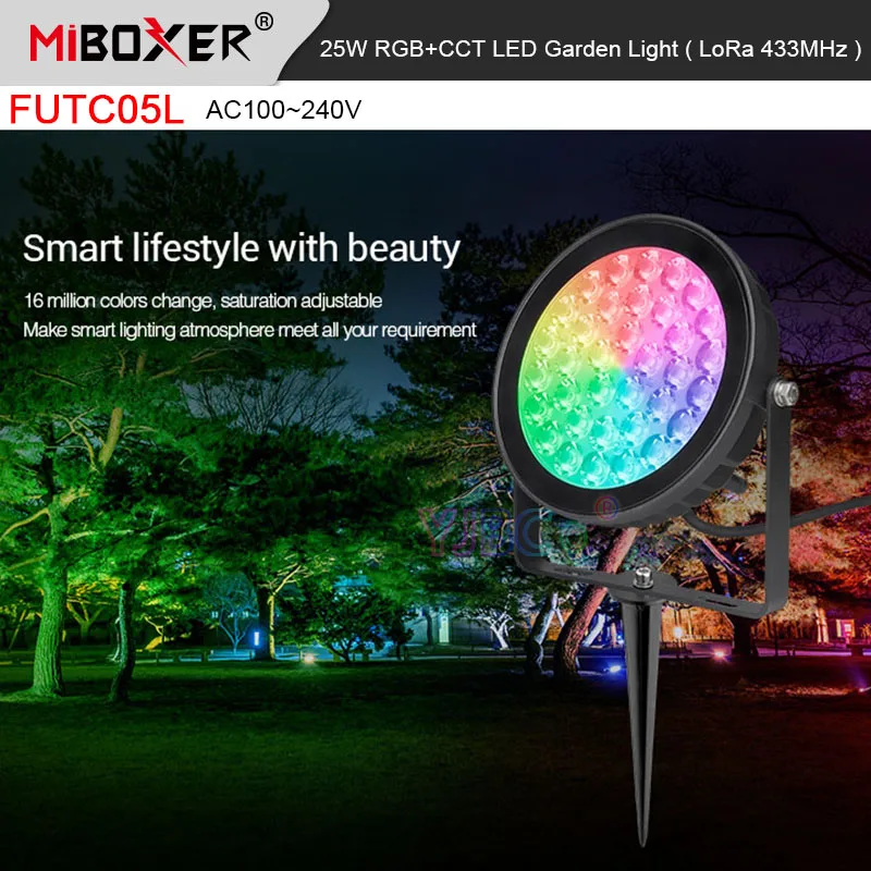 

25W RGB+CCT 433MHz LED Garden Light Miboxer LoRa Waterproof IP66 Outdoor Lamp 433MHz Remote Controller/Gateway Control 110V 220V