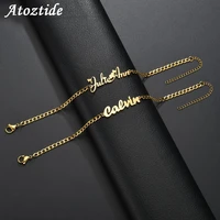 atoztide custom personalized name bracelet stainless steel charms handmade cuban chain engraved handwriting nk bangle gift