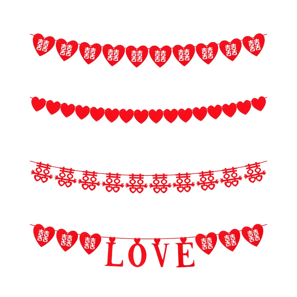 

Wedding Banner Party Decorations Chinese Heart Red Bunting Garland Engagement Shower Decor Bridal Backdrop Felt Supplies Flag Xi