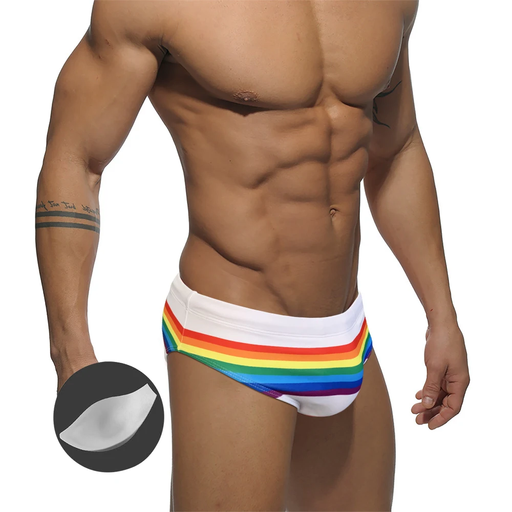 Купальник мужской с высокой талией пикантный купальный костюм радужным принтом
