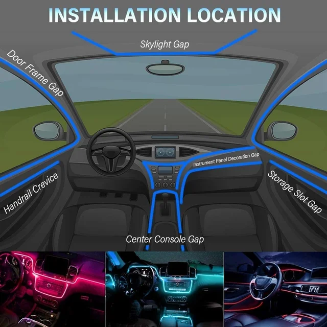 5IN1 6IN1 Neon LED Car Interior Ambient Light Fiber Optic EL Wire Strip Light App USB RGB Auto Accessories LED Decorative Lamp 5