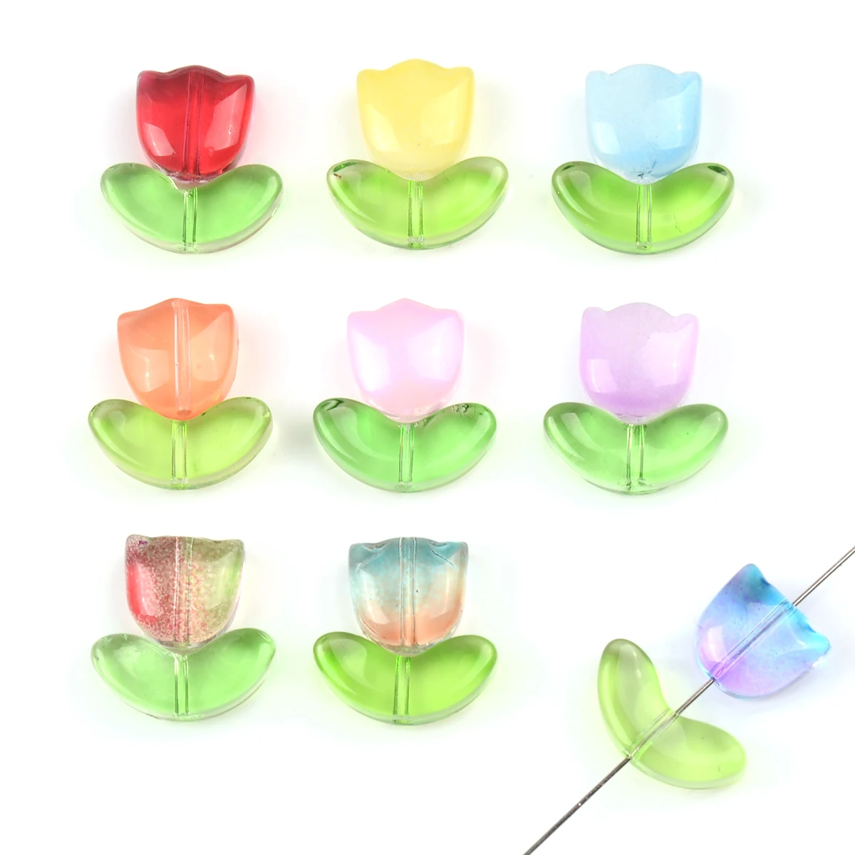 

10pcs/Lot 14mm Tulips Flower Lampwork Beads Multicolor Glass Flora Beads Multicolor Loose Beads For DIY Bracelets Jewelry Making