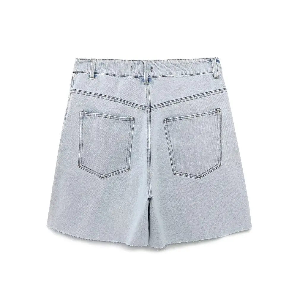 Dave&Di Summer Bermuda High Street Fashion Shorts Women's Denim  High Waist Washed Distressed Shorts Ladies